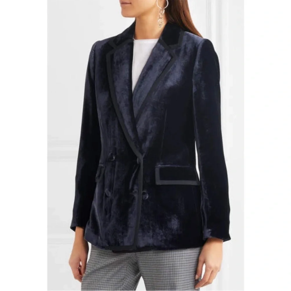 J. Crew Collection Navy Blue Velvet Double Breasted Blazer 00